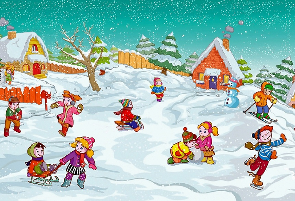 В гости к нам пришла игра. Зимние забавы для малышей. Зимние забавы для детей дошкольников. Сюжетная картина зимние развлечения. Зима для детей в детском саду.